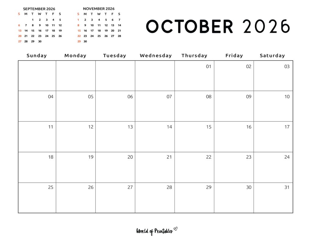 Printable October 2026 Calendar Design 118