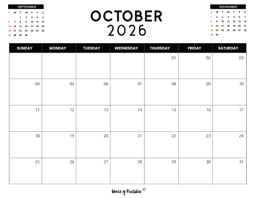 Printable October 2026 Calendar Design 120