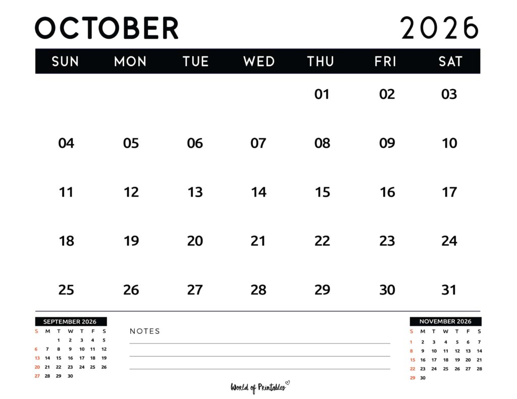 Printable October 2026 Calendar Design 121