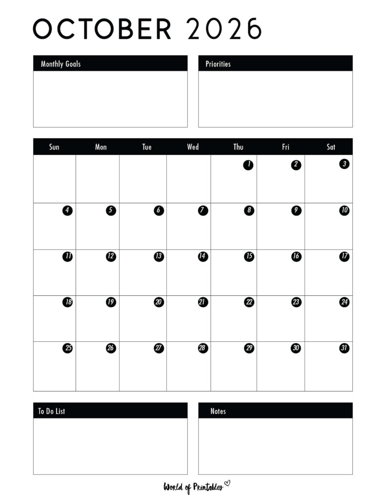 Printable October 2026 Calendar Design 124