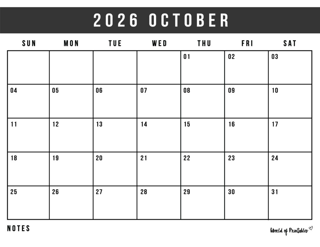 Printable October 2026 Calendar Design 125