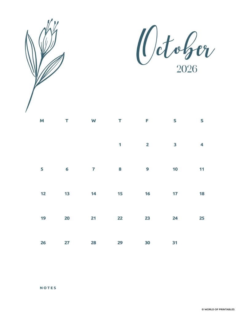 Printable October 2026 Calendar Design 15