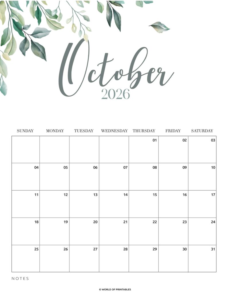 Printable October 2026 Calendar Design 2