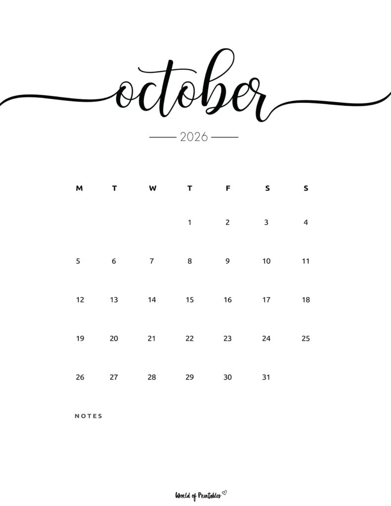 Printable October 2026 Calendar Design 201