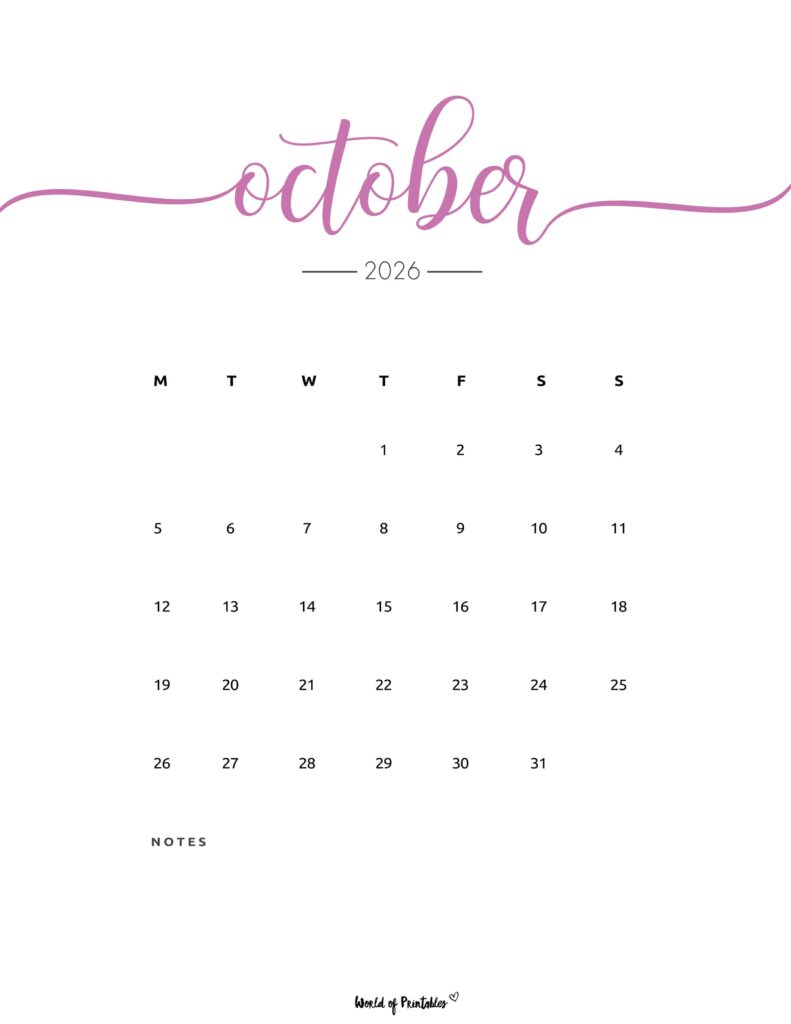 Printable October 2026 Calendar Design 202