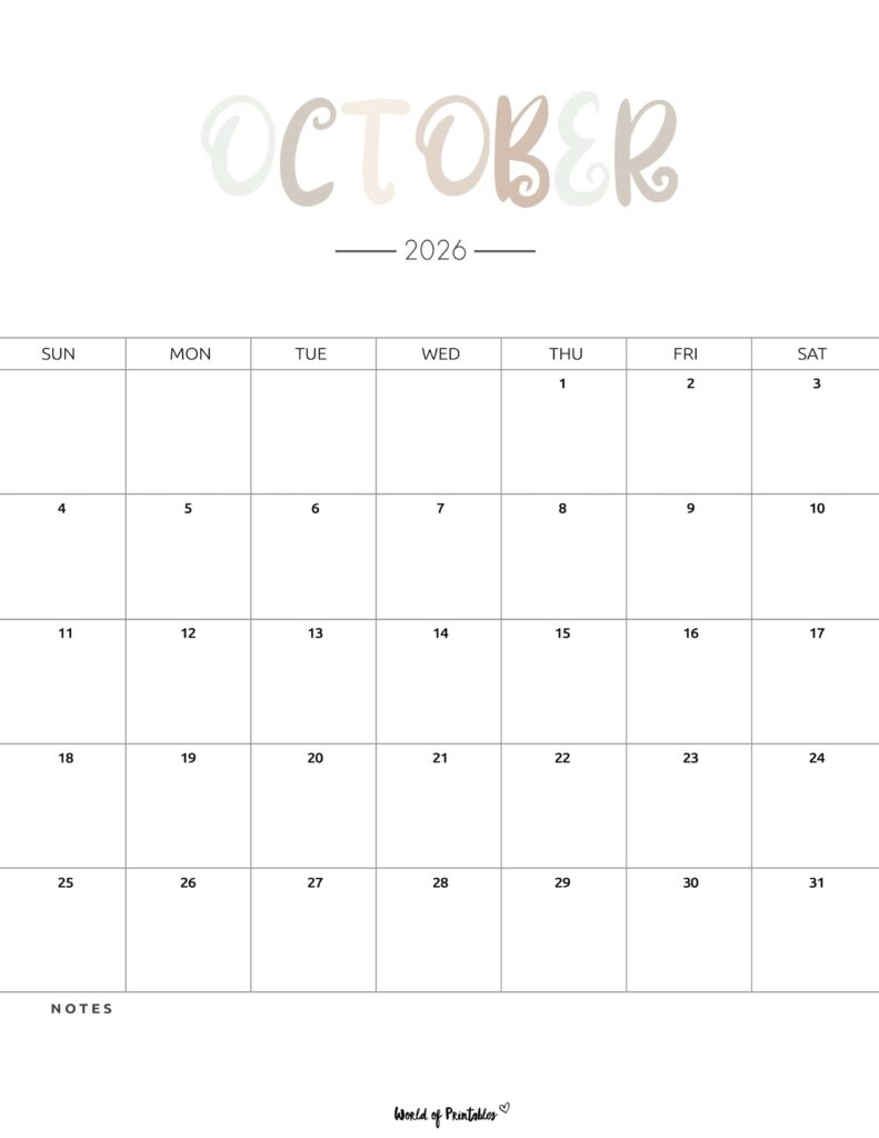 Printable October 2026 Calendar Design 205