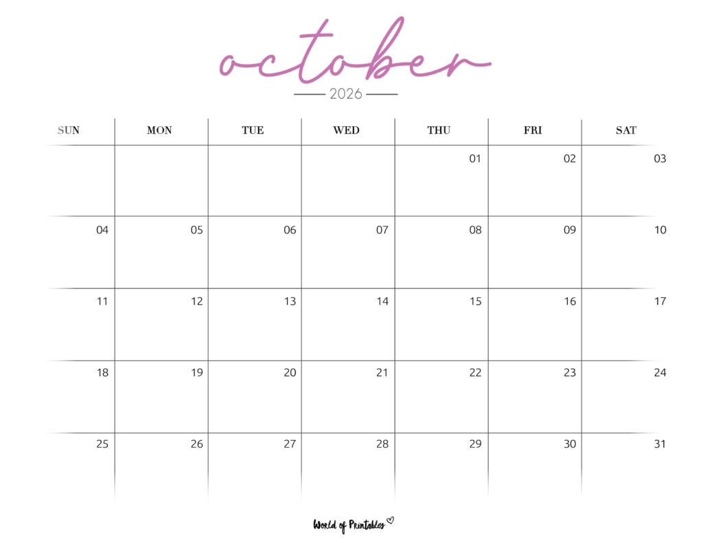 Printable October 2026 Calendar Design 206