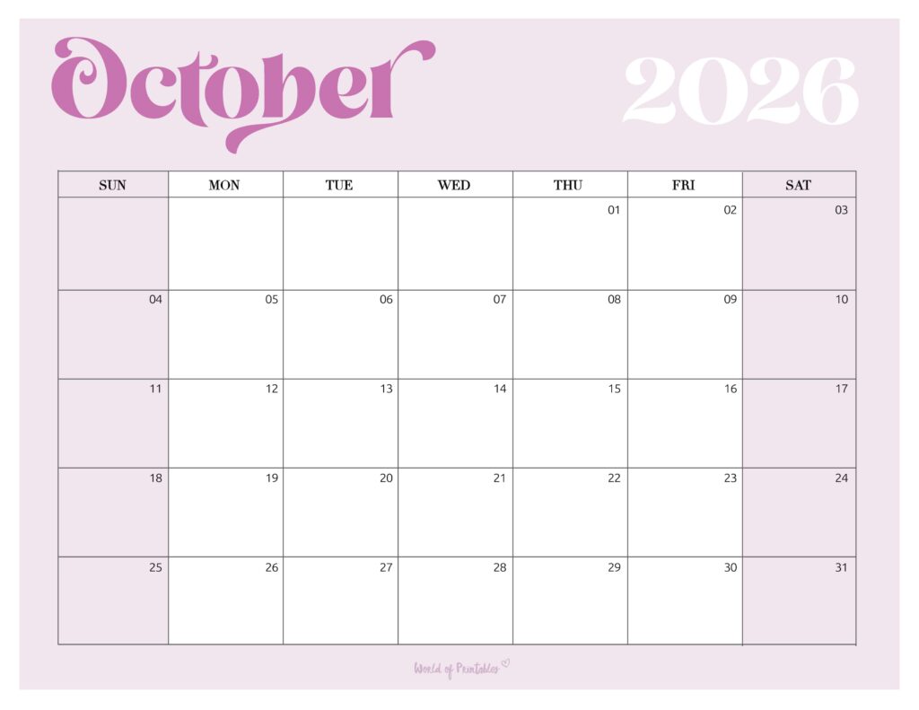 Printable October 2026 Calendar Design 207