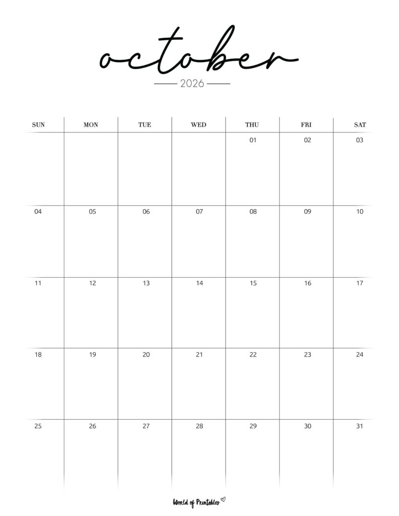 Printable October 2026 Calendar Design 208
