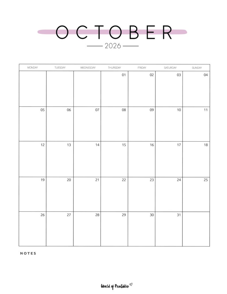 Printable October 2026 Calendar Design 209