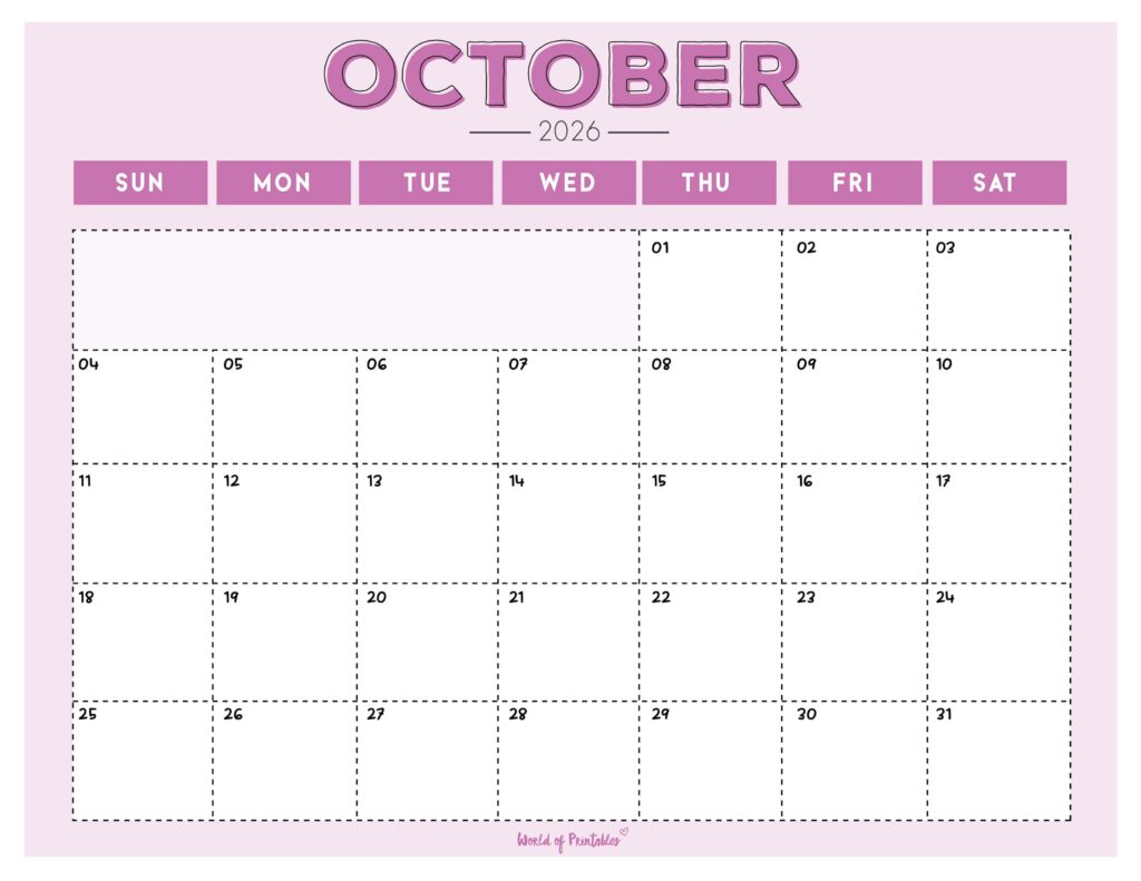 Printable October 2026 Calendar Design 210