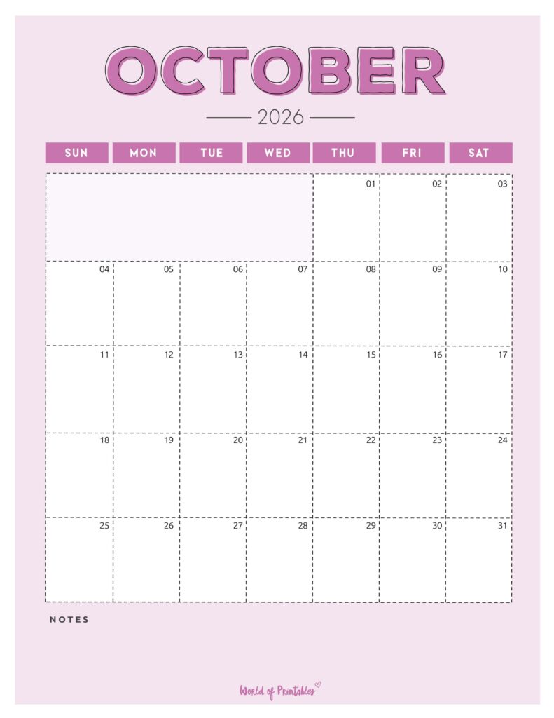 Printable October 2026 Calendar Design 213