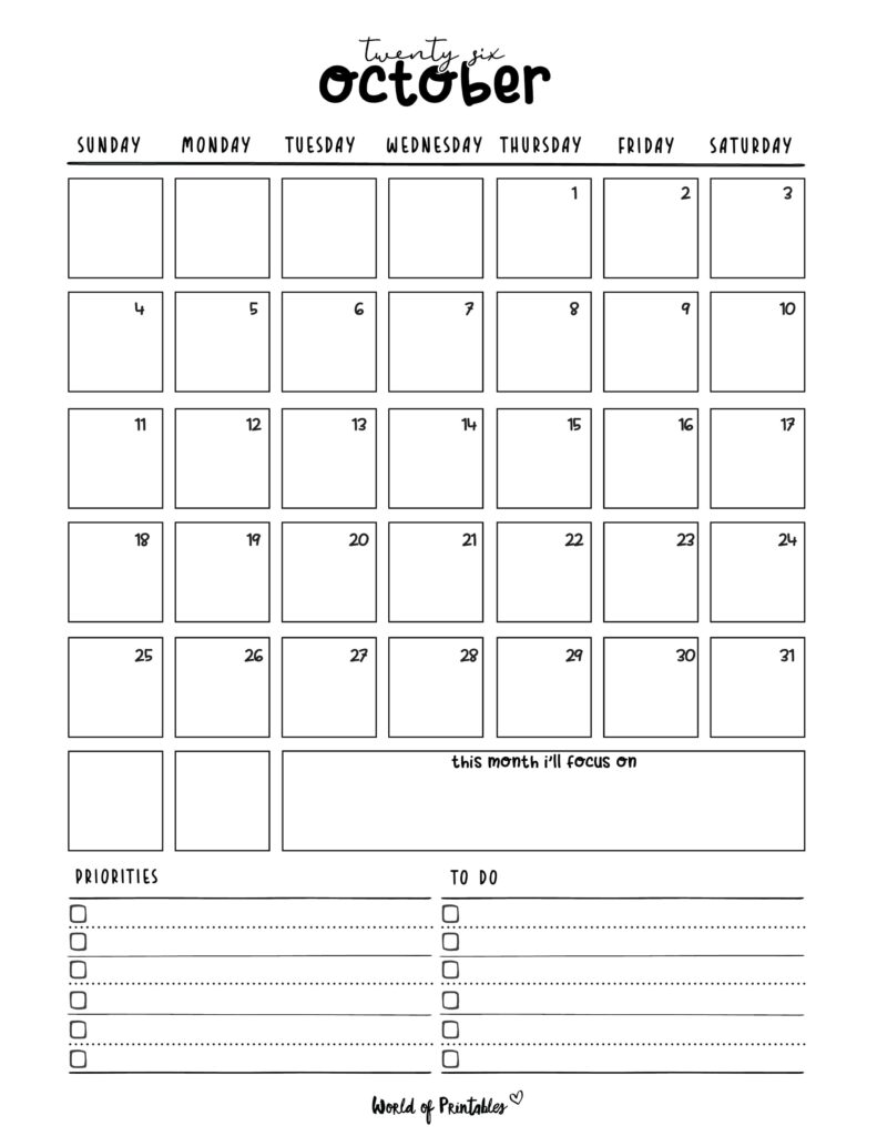 Printable October 2026 Calendar Design 214