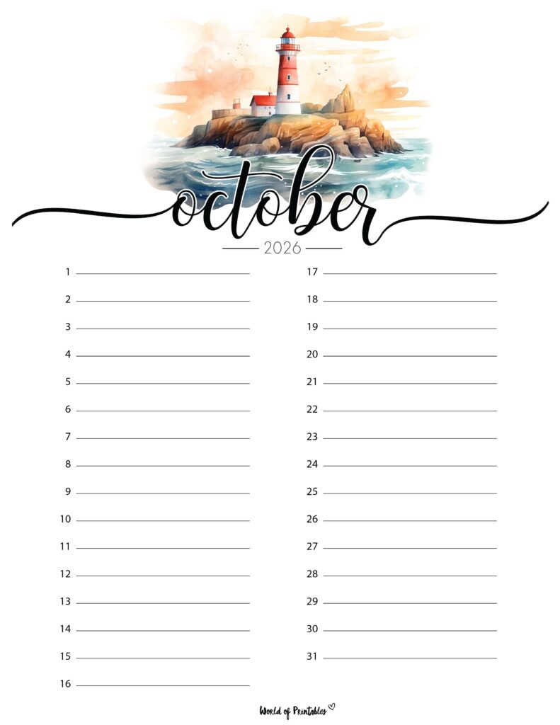 Printable October 2026 Calendar Design 216