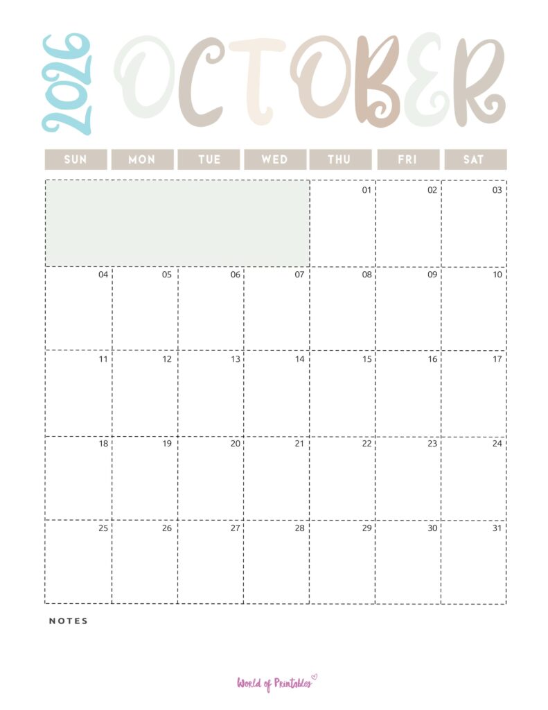 Printable October 2026 Calendar Design 218
