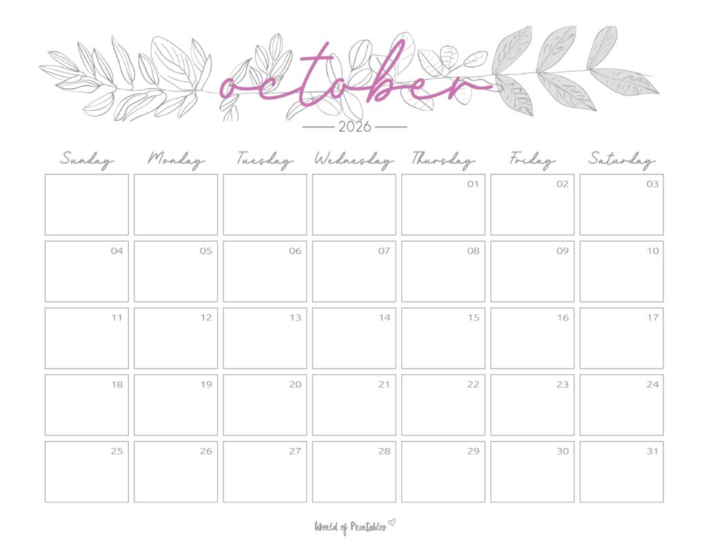 Printable October 2026 Calendar Design 250