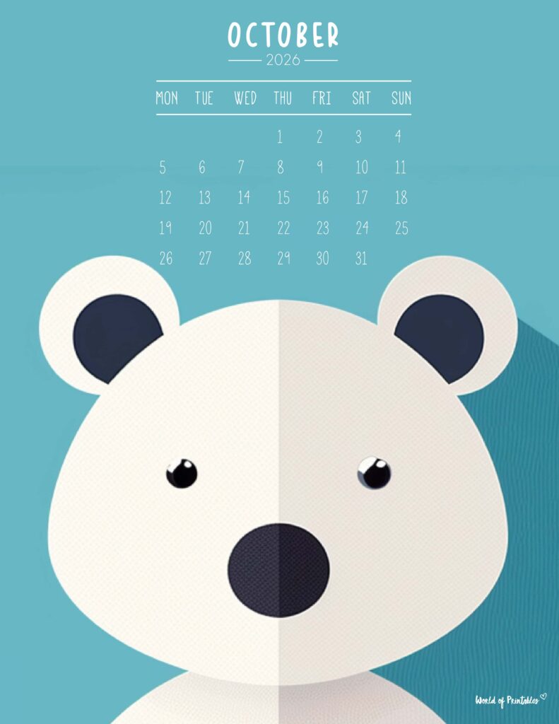 Printable October 2026 Calendar Design 251 - Monday