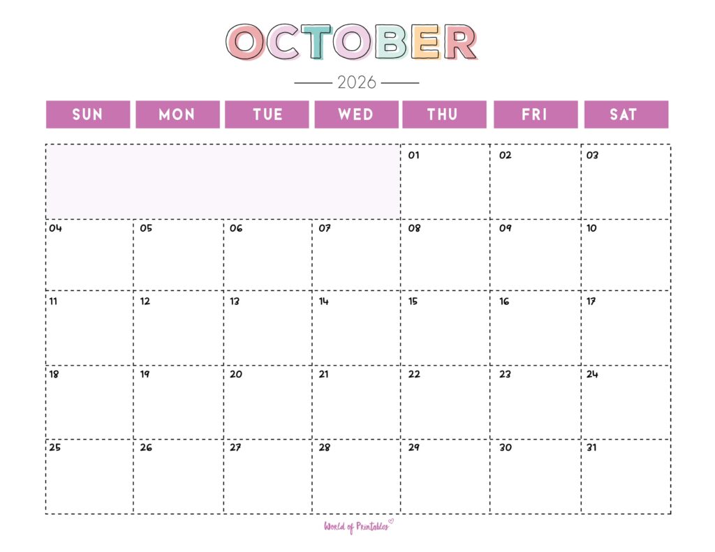 Printable October 2026 Calendar Design 252