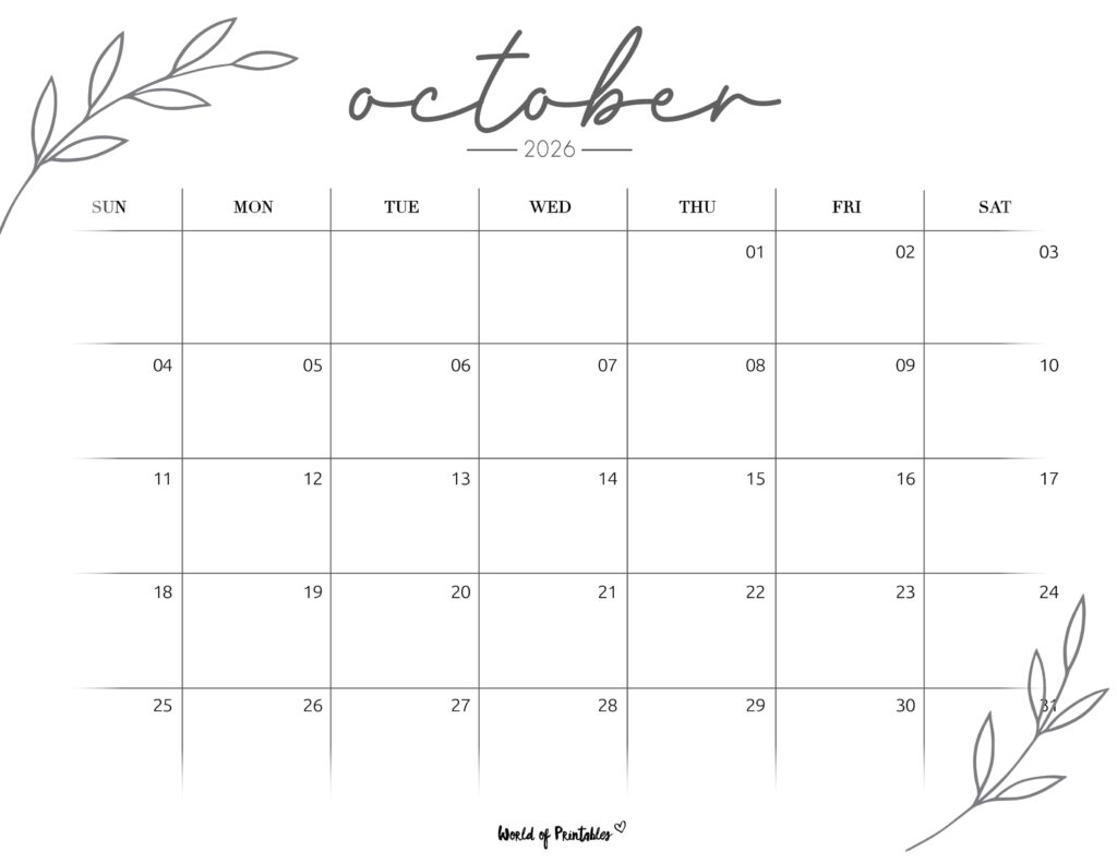 Printable October 2026 Calendar Design 255