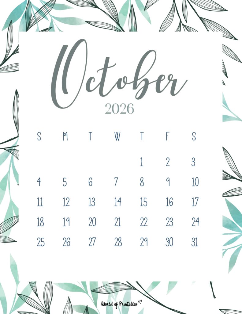Printable October 2026 Calendar Design 3