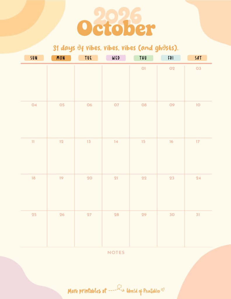 Printable October 2026 Calendar Design 300