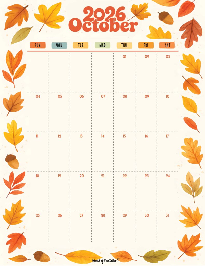Printable October 2026 Calendar Design 304