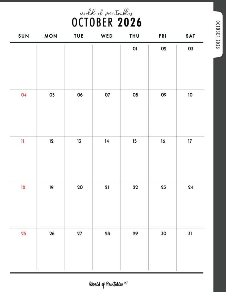 Printable October 2026 Calendar Design 307