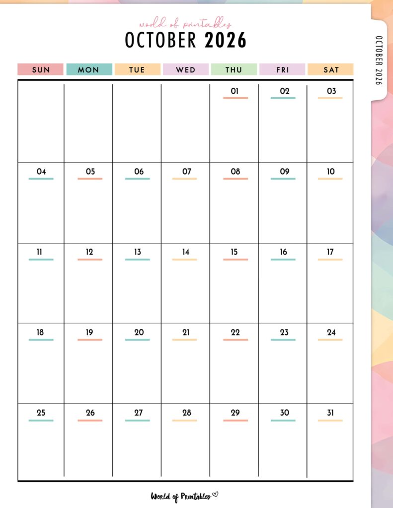 Printable October 2026 Calendar Design 313