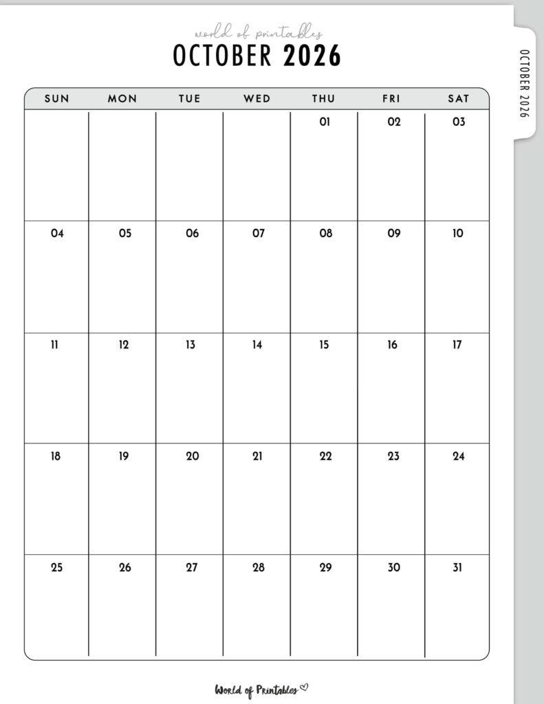 Printable October 2026 Calendar Design 317