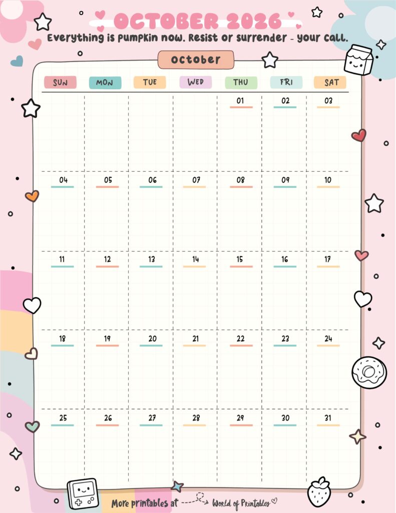 Printable October 2026 Calendar Design 319