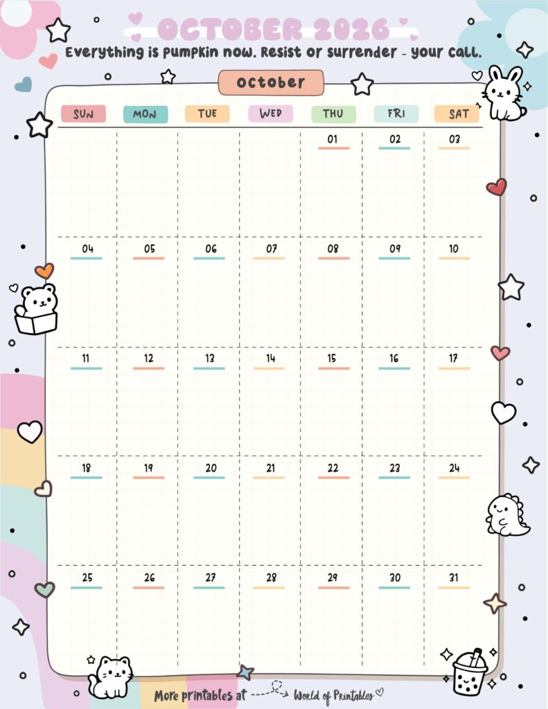 Printable October 2026 Calendar Design 321