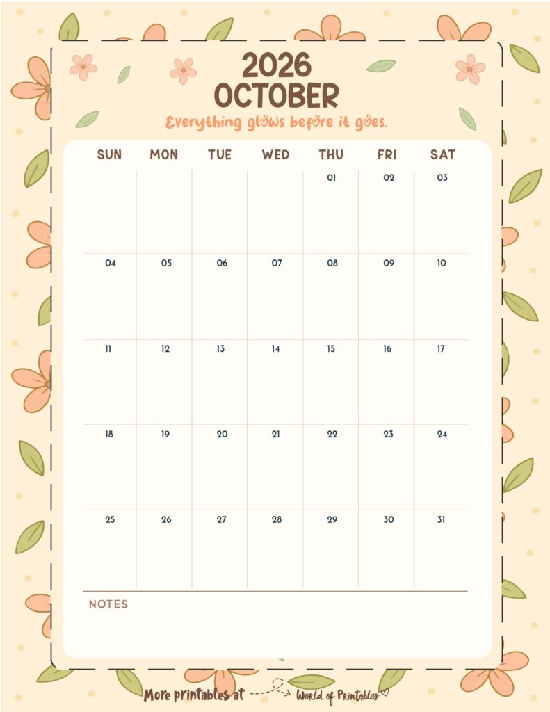 Printable October 2026 Calendar Design 327