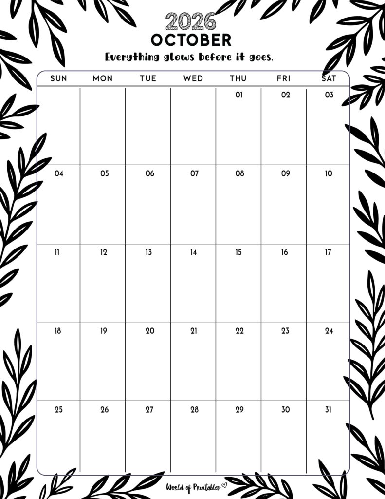 Printable October 2026 Calendar Design 328