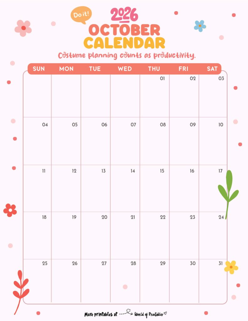 Printable October 2026 Calendar Design 330