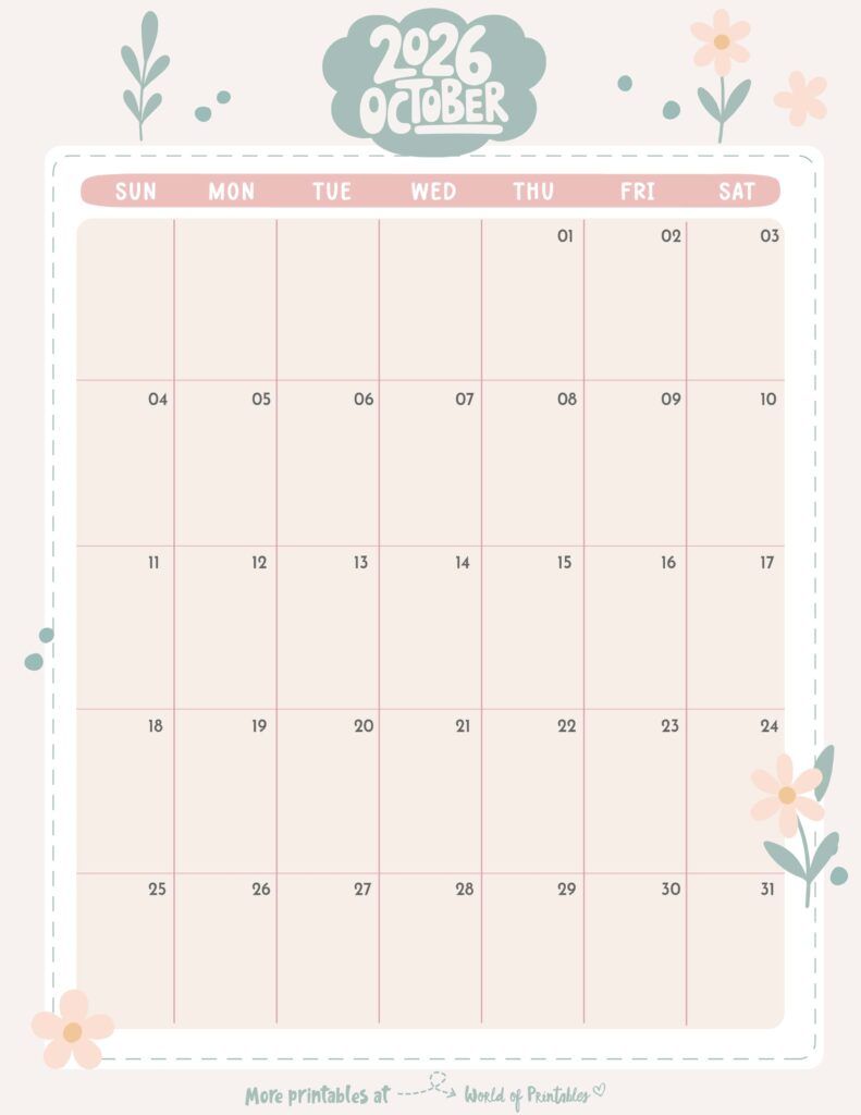Printable October 2026 Calendar Design 332