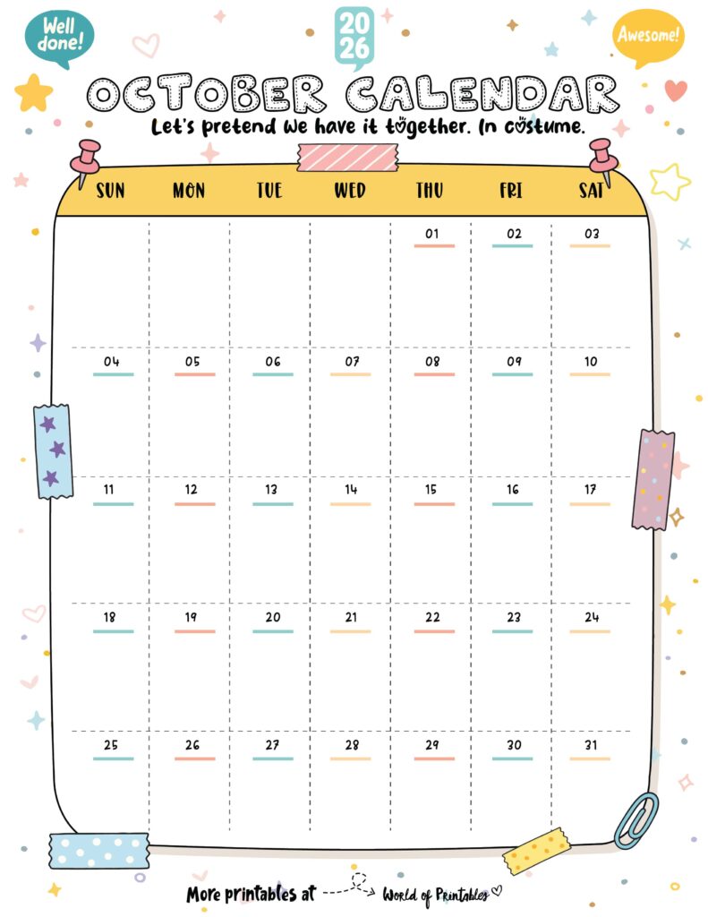 Printable October 2026 Calendar Design 335
