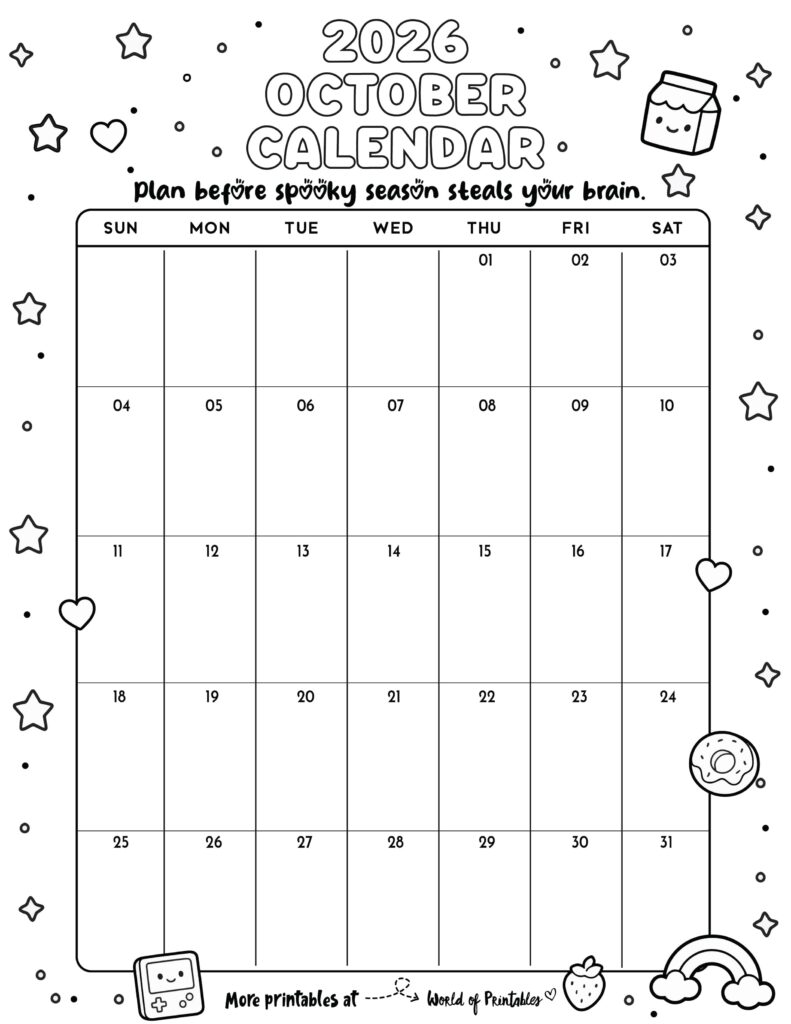 Printable October 2026 Calendar Design 340