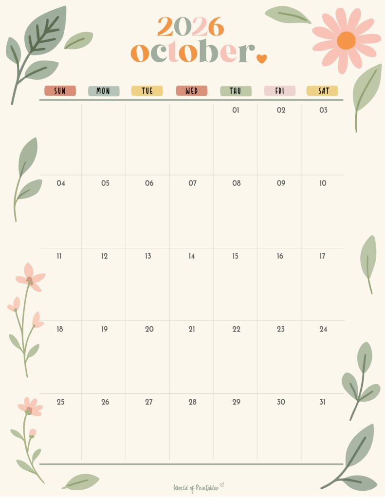 Printable October 2026 Calendar Design 345