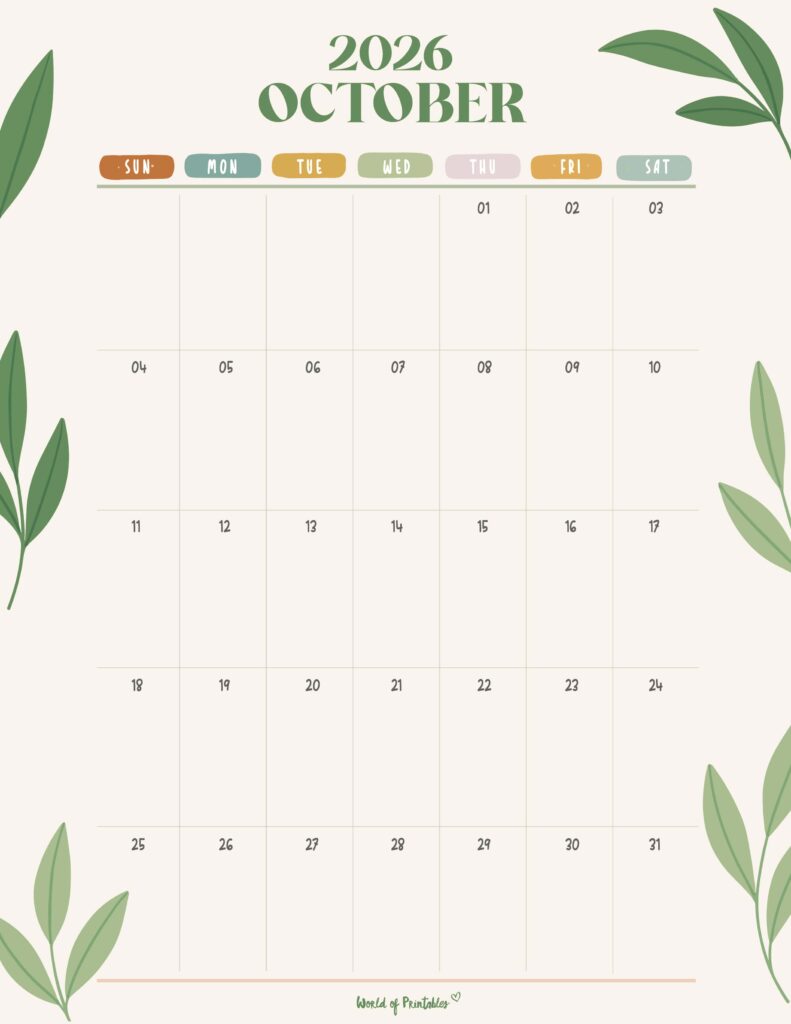 Printable October 2026 Calendar Design 354