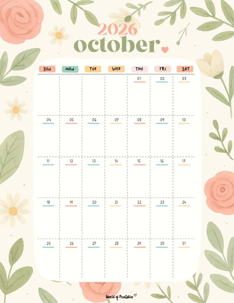 Printable October 2026 Calendar Design 358