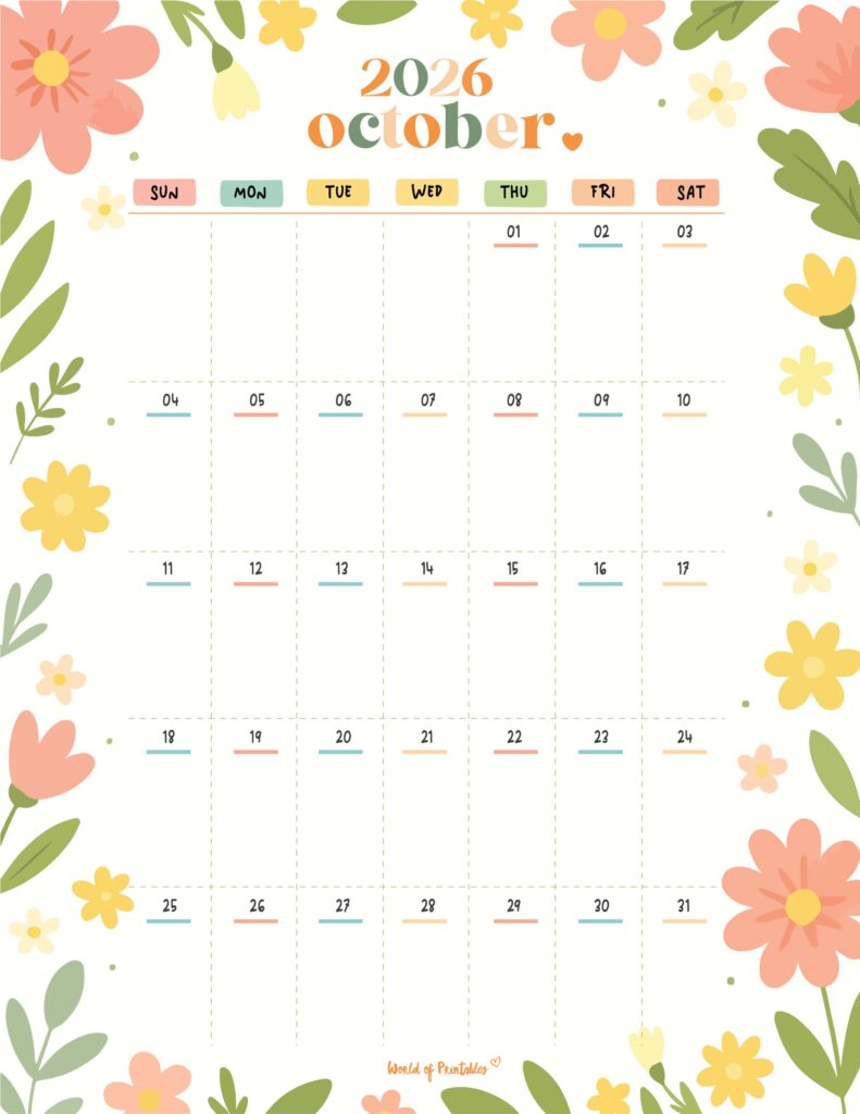 Printable October 2026 Calendar Design 359