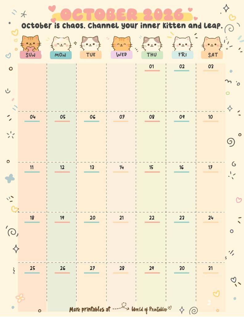 Printable October 2026 Calendar Design 360