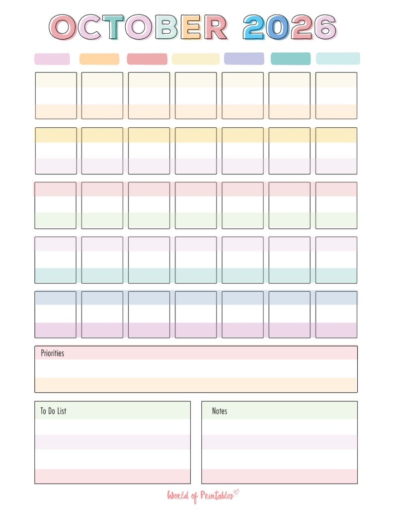 Printable October 2026 Calendar Design 363