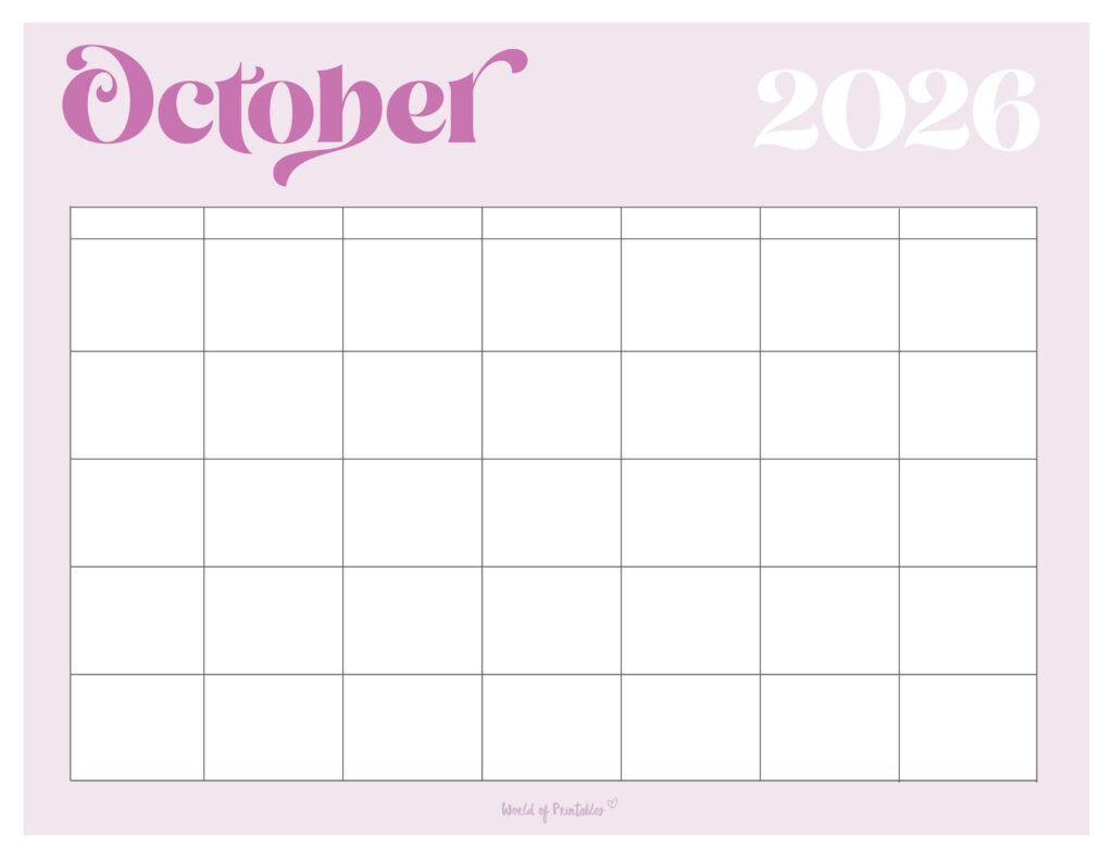 Printable October 2026 Calendar Design 365