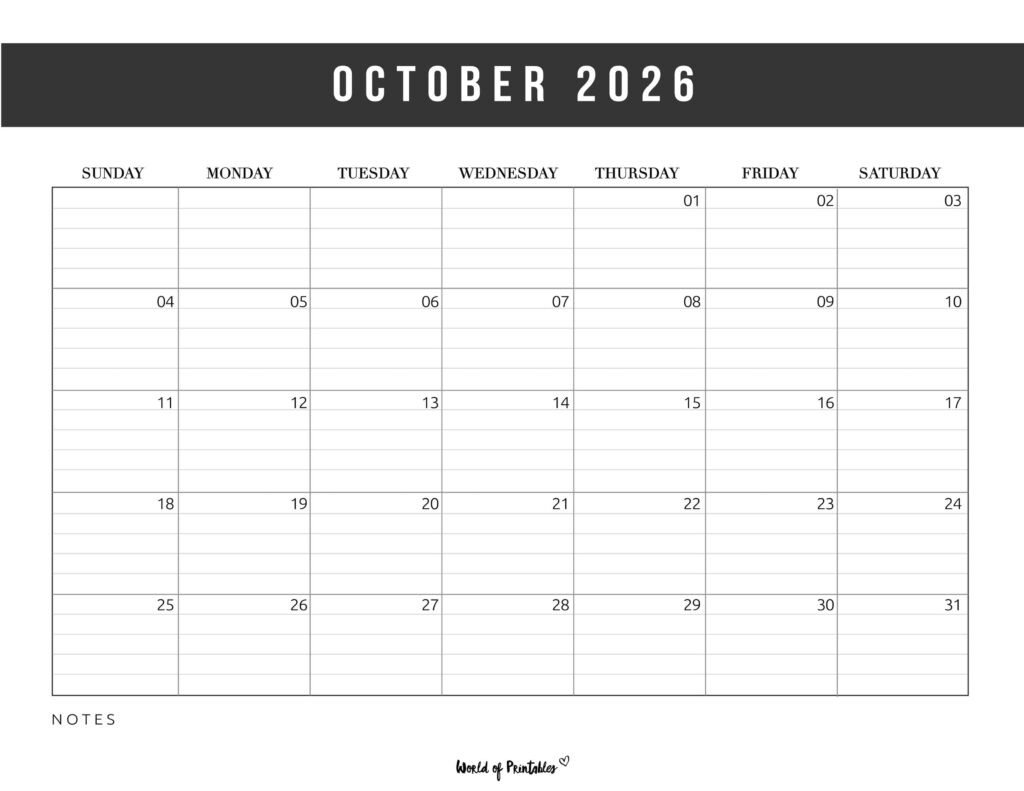 Printable October 2026 Calendar Design 372