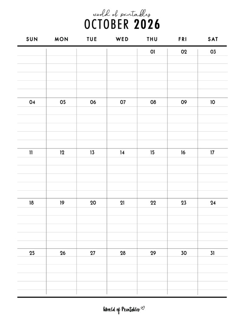 Printable October 2026 Calendar Design 374
