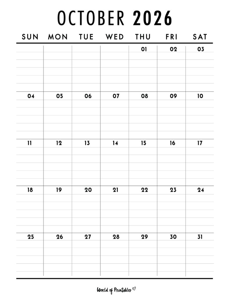 Printable October 2026 Calendar Design 375