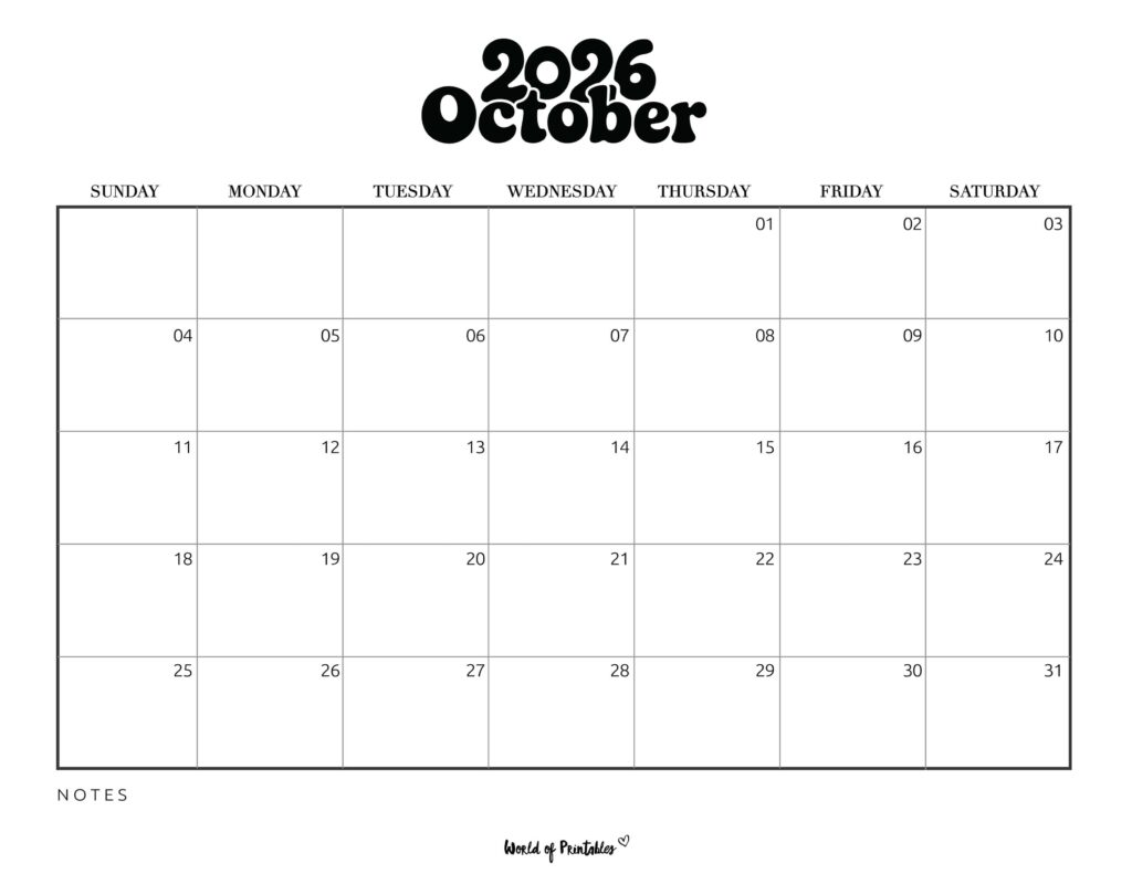 Printable October 2026 Calendar Design 377