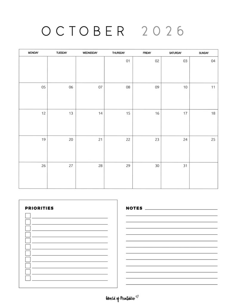 Printable October 2026 Calendar Design 64