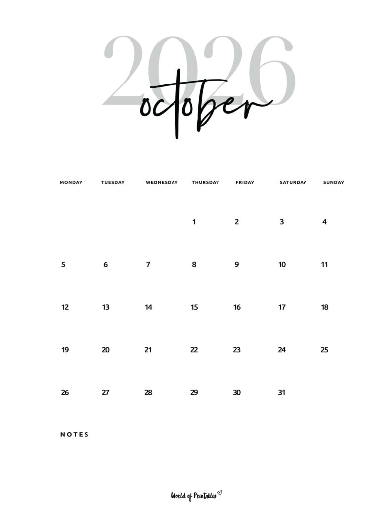 Printable October 2026 Calendar Design 66